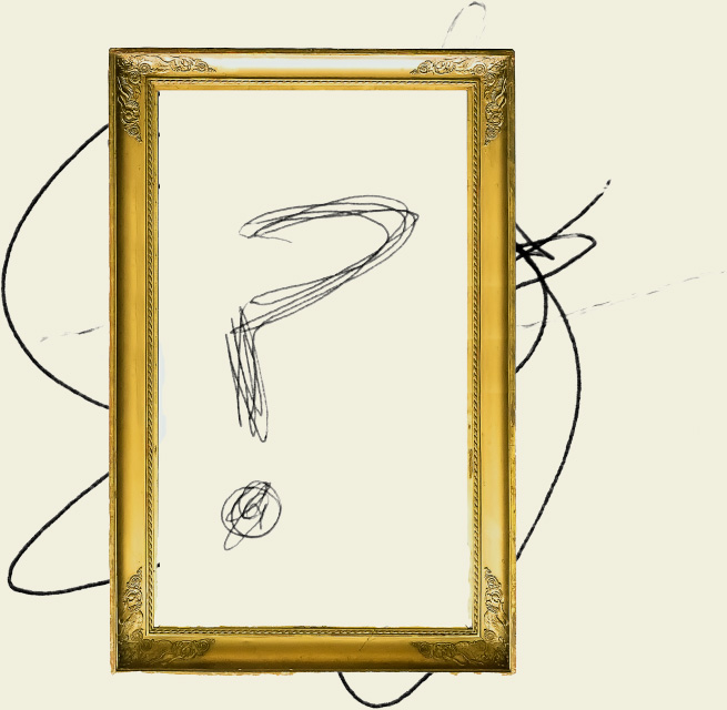 A framed illustration of a question mark.