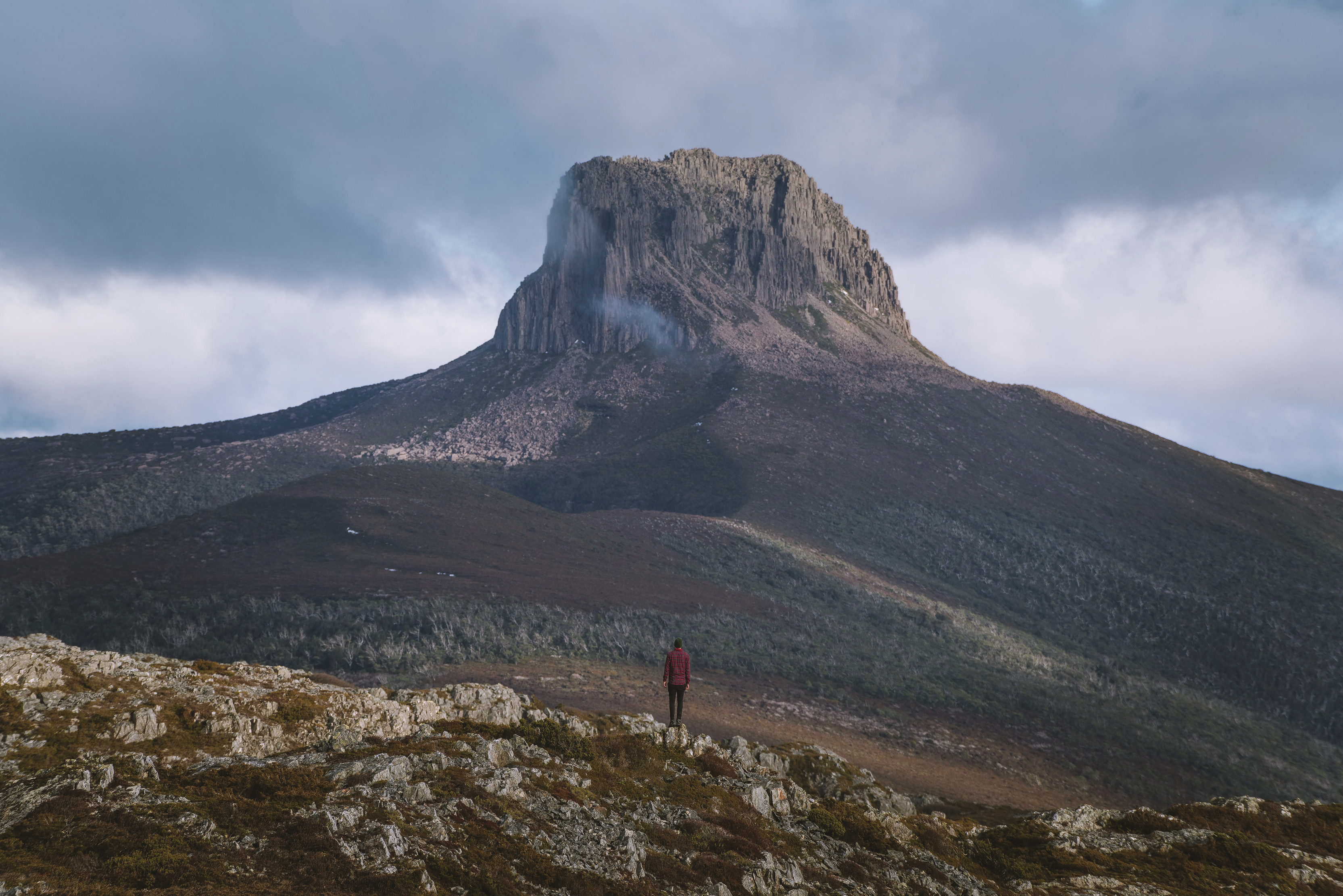 Overland Track with Barn Bluff in the background located in Cradle Mountain-Lake St Clair National Park.