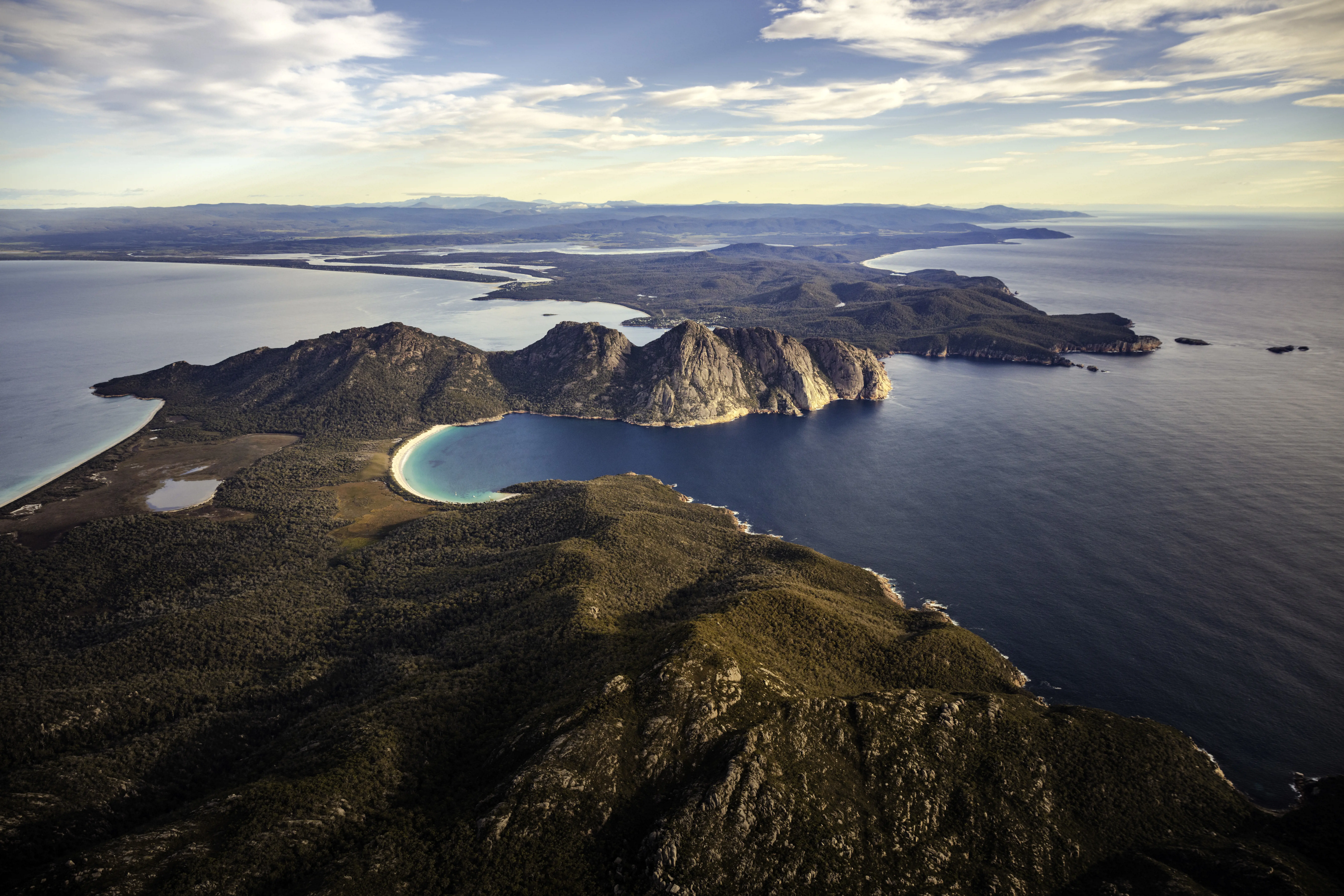Wineglass Bay and the Freycinet Peninsula looking from above