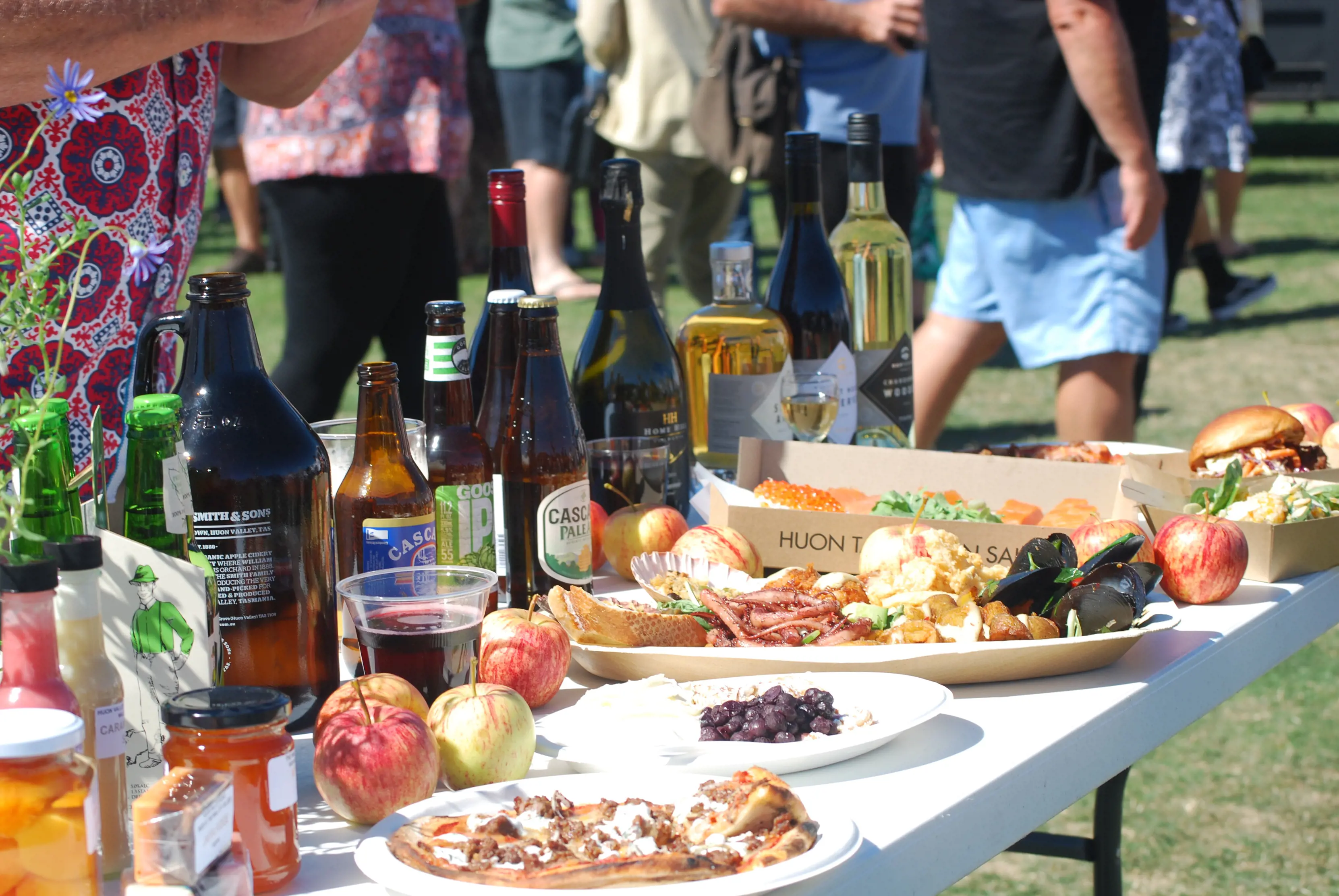 Delicious close up image of food and wine on a table at the A Taste of the Huon Festival.