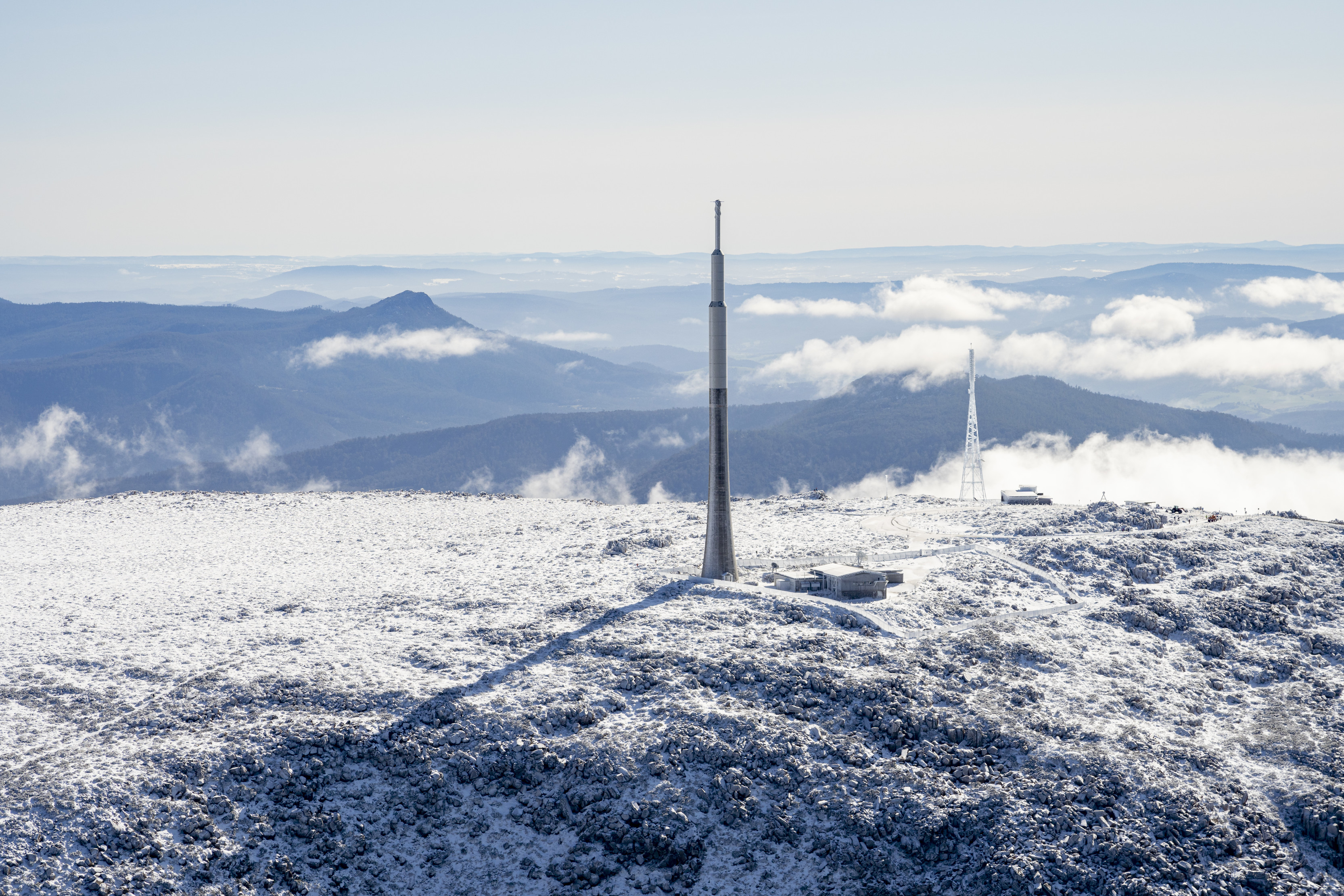 Aerials posted upon the Summit of kunanyi / Mt Wellington, during a cool, winter's day.