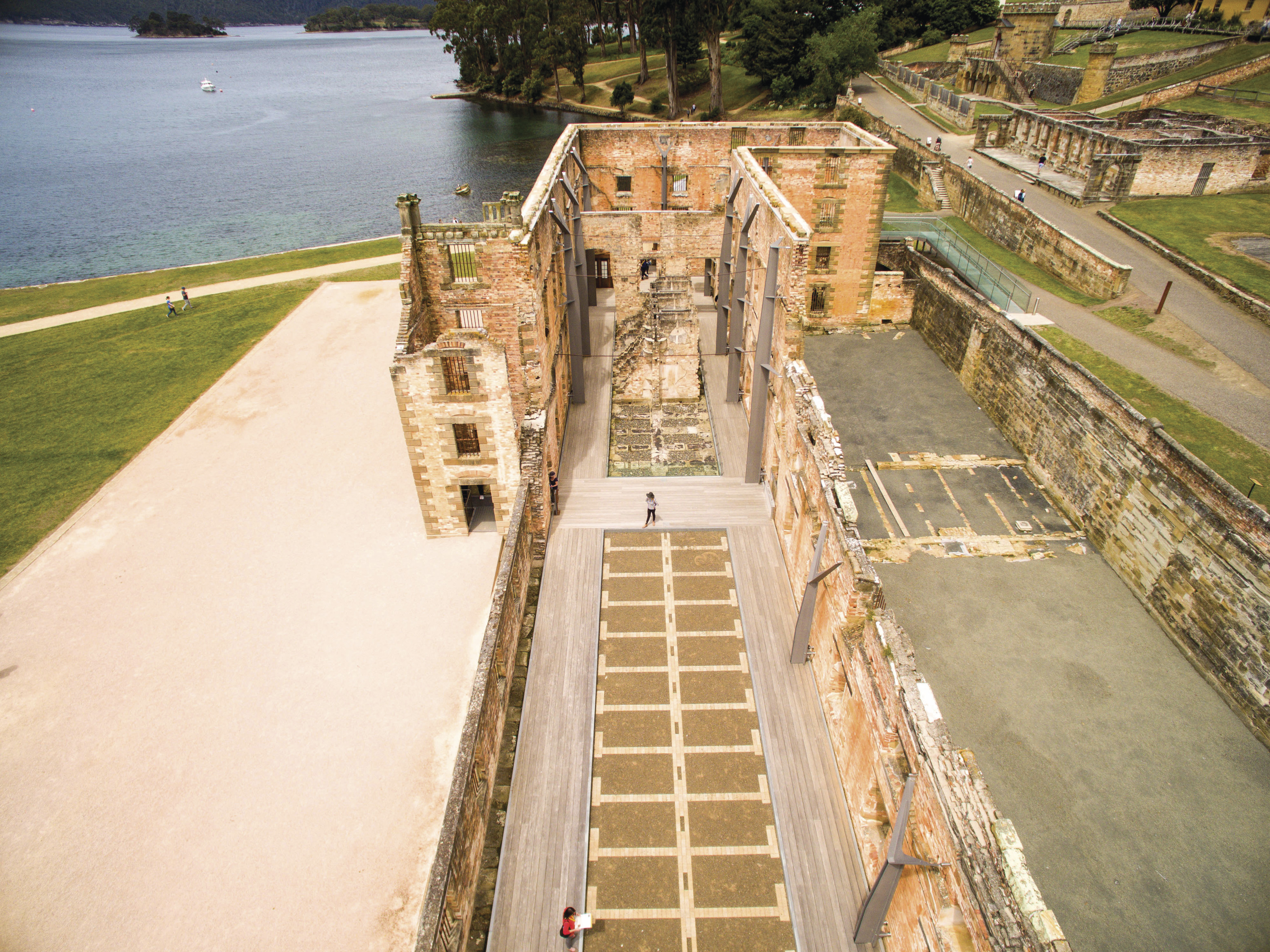 Incredible aerial image of the historic stone ruins, Port Arthur Historic Site. 
