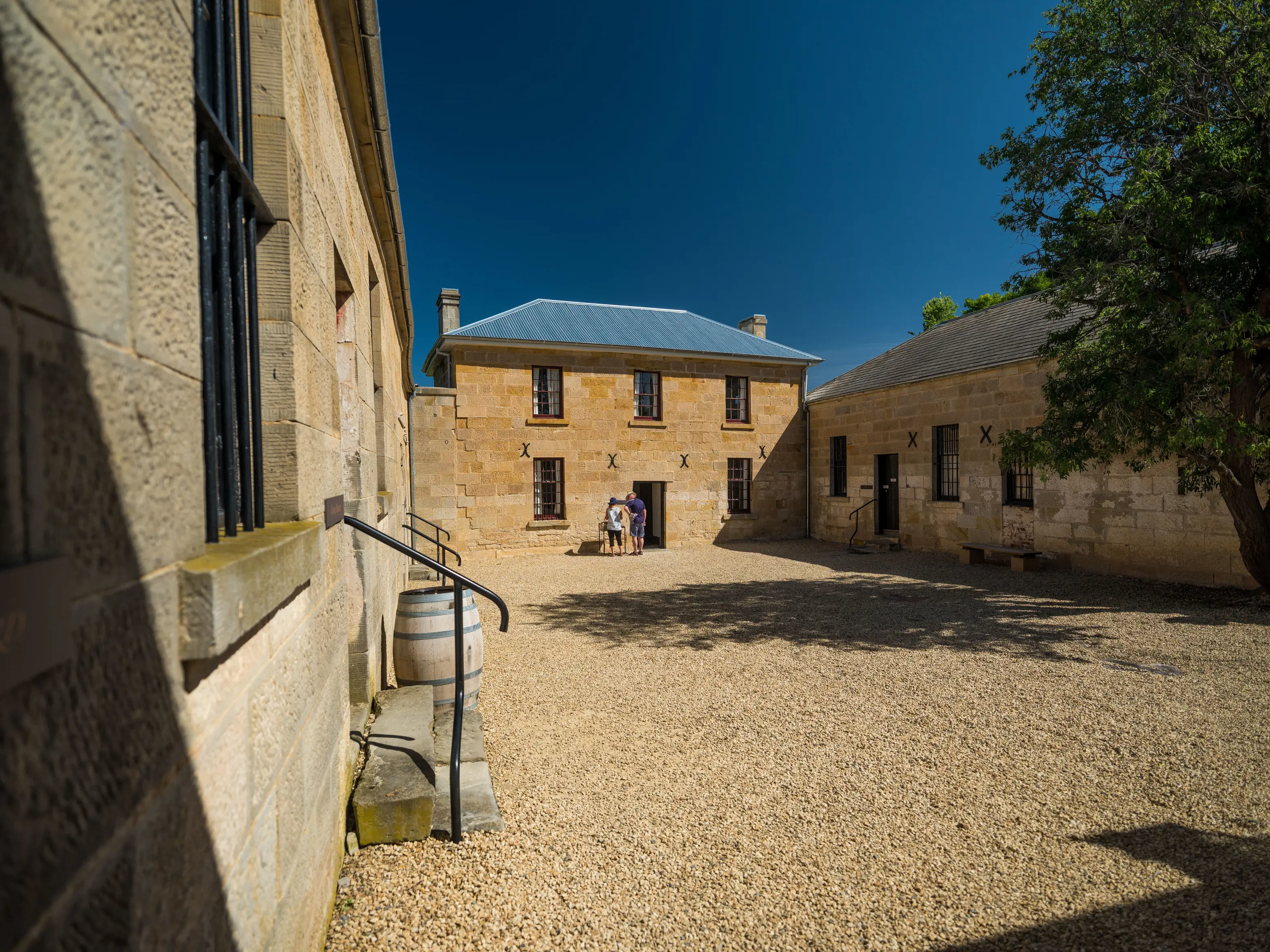 People standing in the courtyard of Richmond Gaol