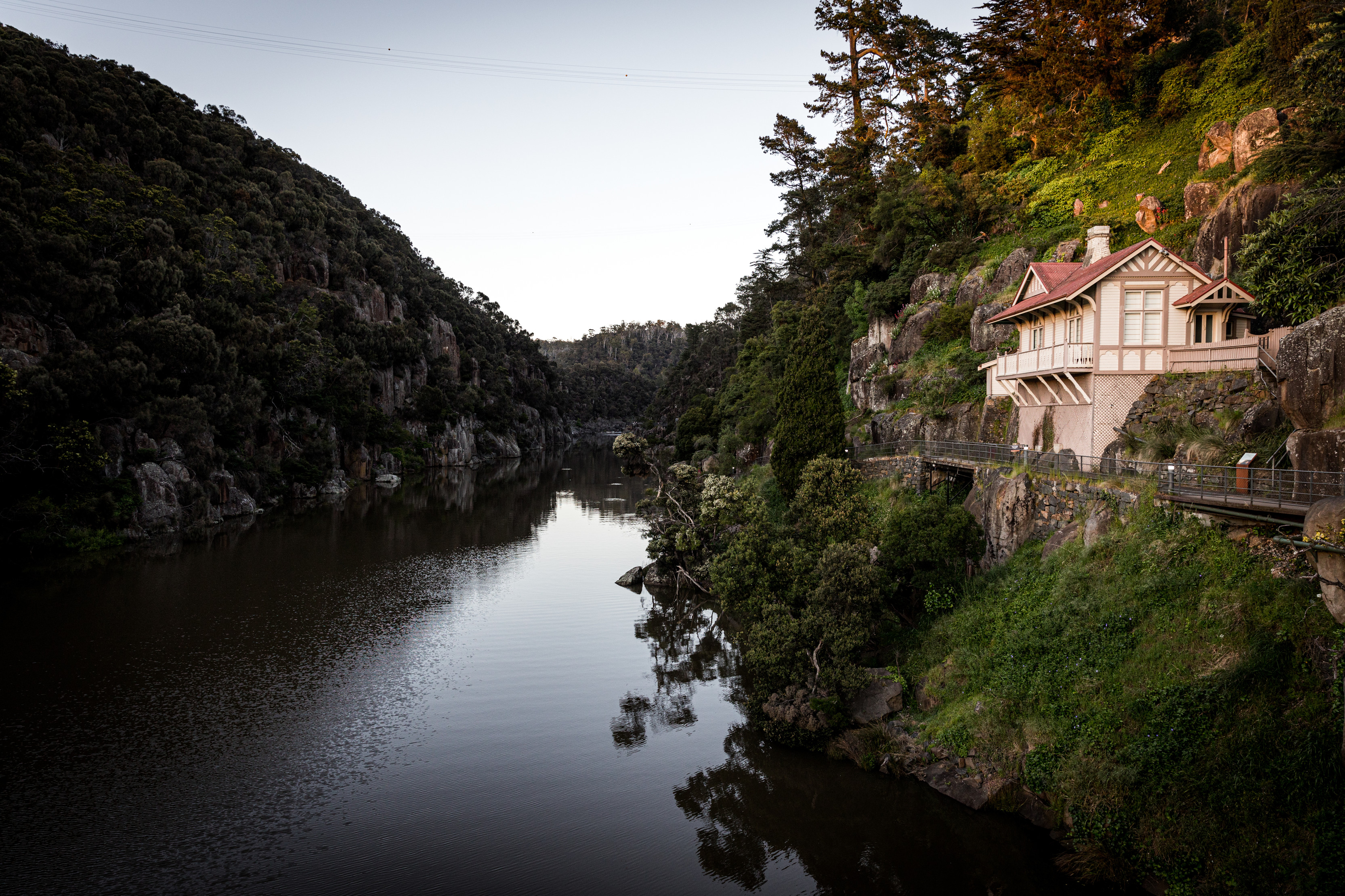 Looking down the gorge at Launceston Cataract Gorge & First Basin.