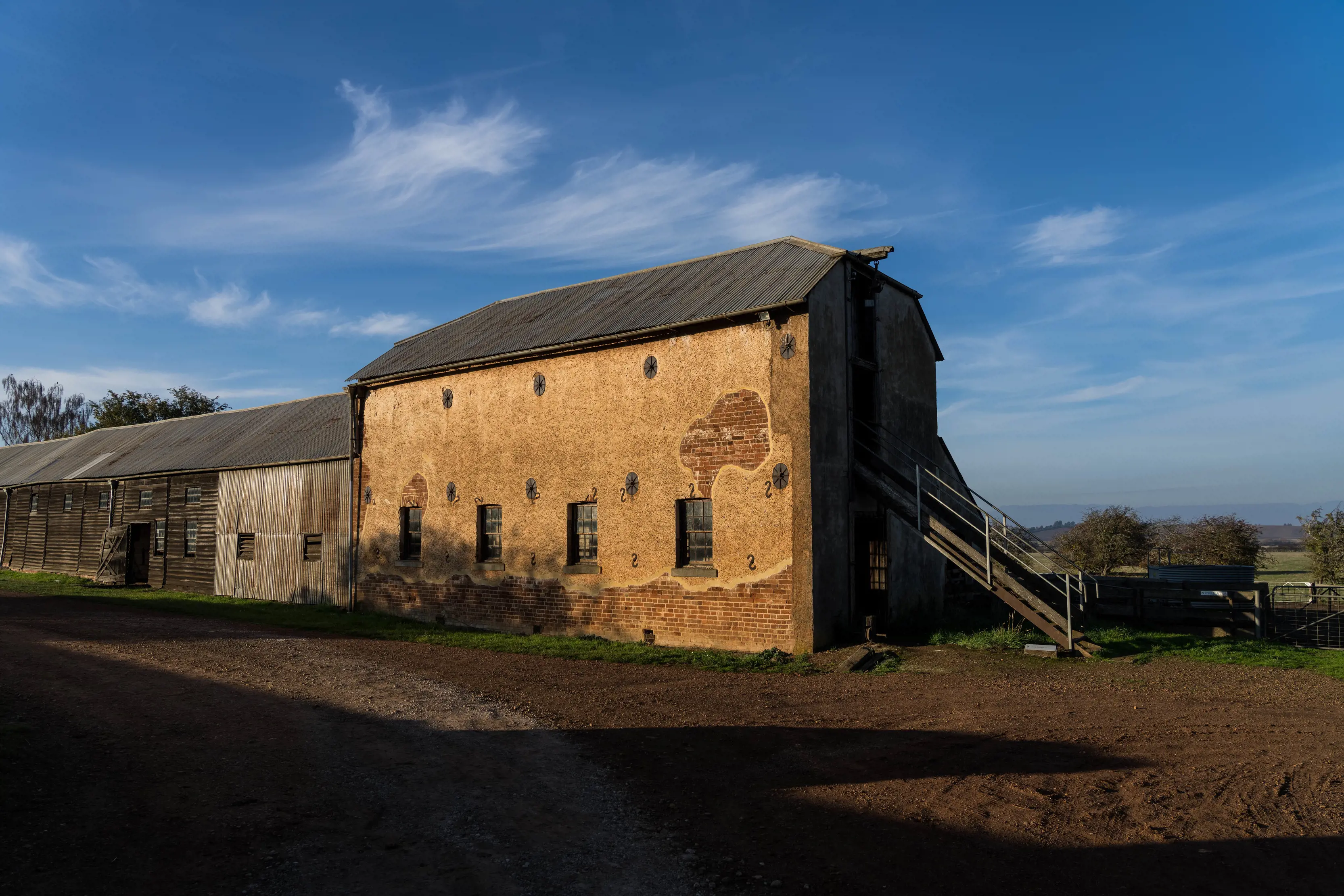 Exterior of Brickendon Estate, one of Tasmania's oldest farming properties, settled in 1824.