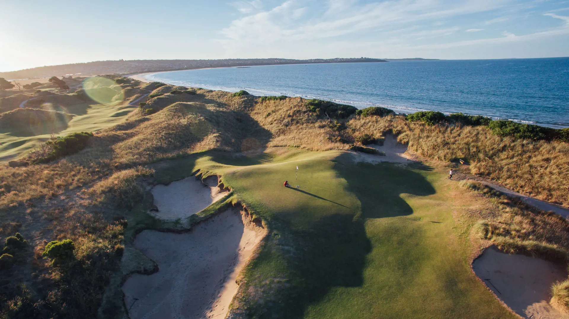 Ariel of the waterfront Barnbougle Dunes Golf Links.