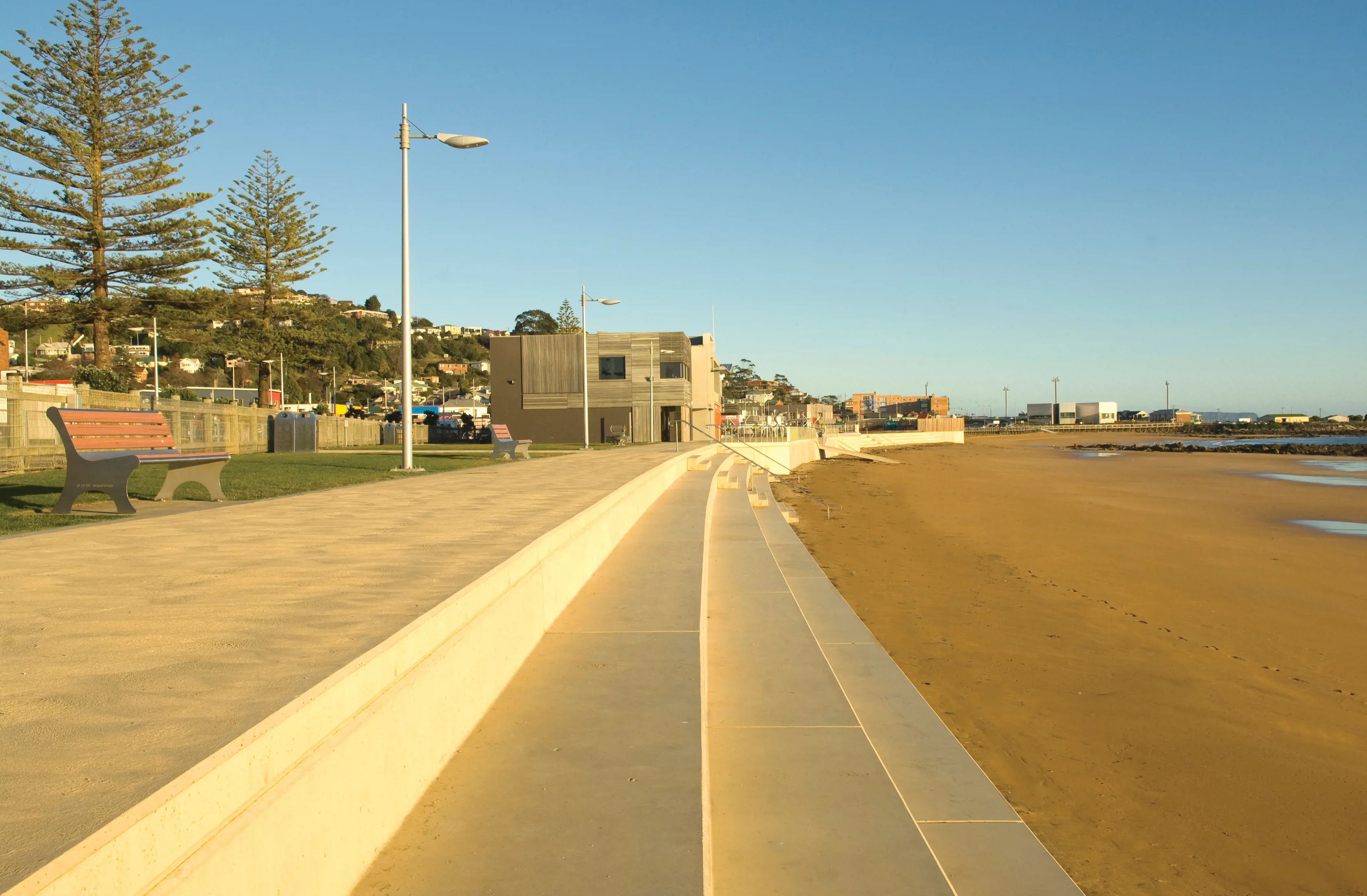 Steps along Burnie waterfront beach.