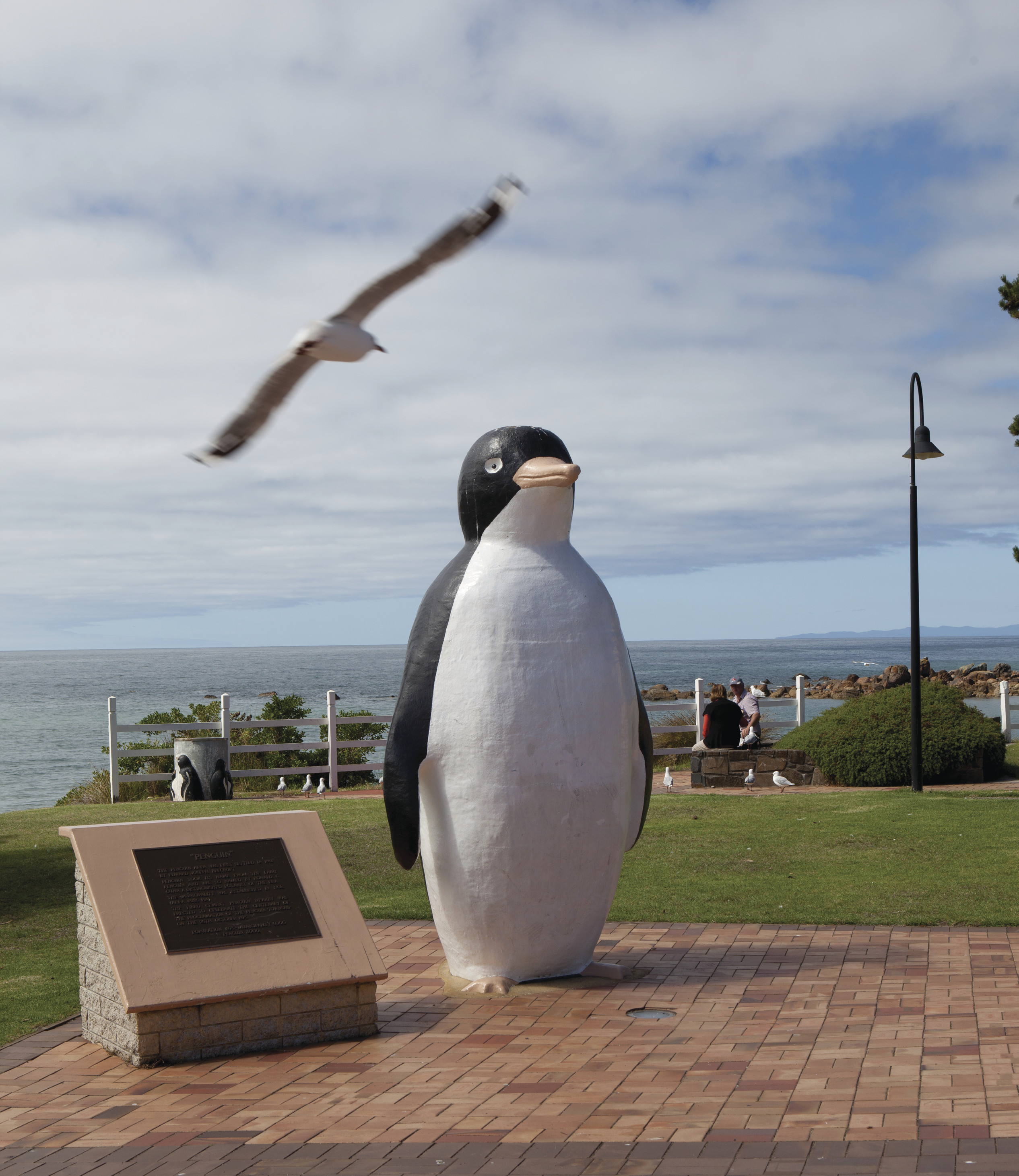 Image of a large penguin statue situated in the town named Penguin.