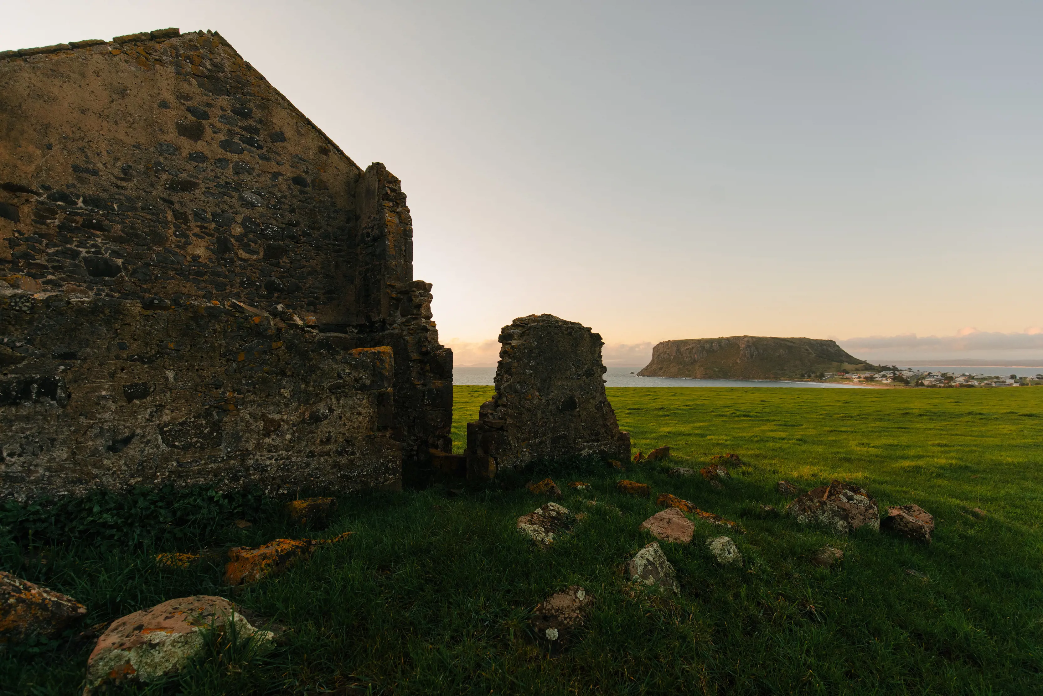 Highfield Historic Site at the foreground of the image, with a stunning view of The Nut and Stanley village.